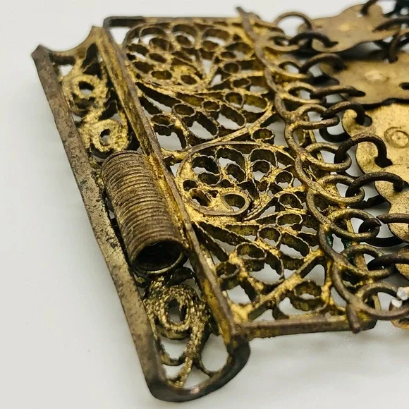 Rare Vintage Egyptian Revival Faience brass filigree bracelet - Picture 15 of 16